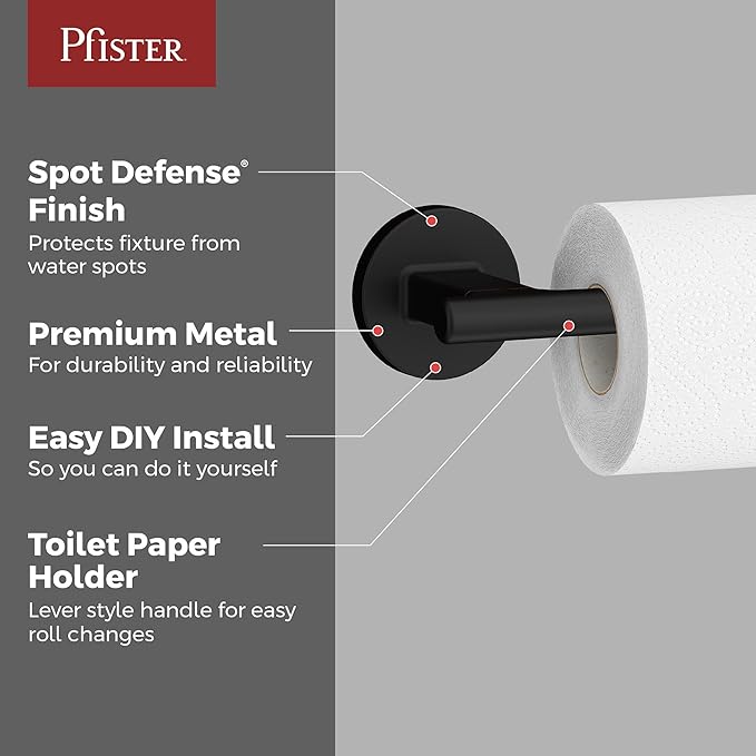 Pfister Capistrano Toilet Paper Holder, Bathroom Tissue Roll Holder, Wall-Mounted, Screw-in, Matte Black Finish, BPHCSO0B