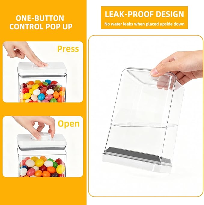 12 Pcs Pop Containers Set, Airtight Food Storage with Lids, Push Button BPA-Free Bulk Set for Large Family & RV, 0.65QT/0.7QT/1.8QT/2.4QT for Cereal, Flour, Sugar, Commercial Kitchen Storage