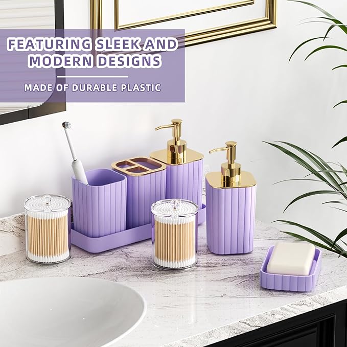 XLHOMO Bathroom Set - 26PC Bathroom Set with Shower Curtain and Rugs, Bathroom Accessory Set, Purple Bathroom Accessories Set, Trash Can & Soap Dispenser