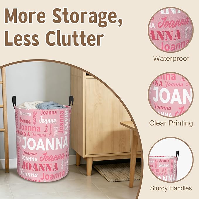 Custom Name Laundry Basket, Personalized Collapsible Laundry Hamper with Name for Bathroom Bedrooms, Customized Dirty Clothes Hamper Storage Basket Gifts for Kids Boys Girls Baby Men Women