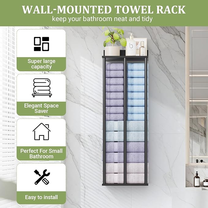 Large Towel Racks for Bathroom Wall Mounted, Updated 3 Bar Bath Towel Holder for Bathroom Wall, 34'' Bath Towel Rack for Bathrooms, Metal Small Bathrooms Towel Storage Rack, RV Towels Rack, Balck