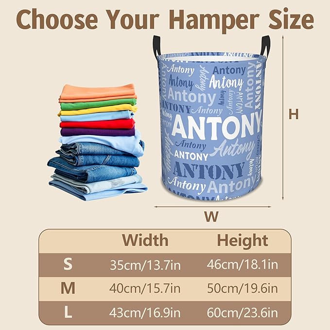 Custom Name Laundry Basket, Personalized Collapsible Laundry Hamper with Name for Bathroom Bedrooms, Customized Dirty Clothes Hamper Storage Basket Gifts for Kids Boys Girls Baby Men Women