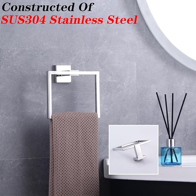 GERZWY Bathroom Hand Towel Holder Polished Stainless Steel Towel Ring for Bath Kitchen Garage Heavy Duty Wall Mounted JG1906-JG