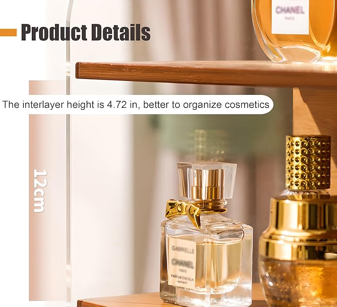 20 Inches Bamboo Cosmetic Organizer, Large Vanity Organizer, Makeup Organizer Countertop, Skincare Organizer Countertop