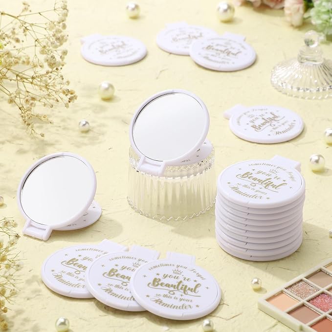 100 Pcs 2.76 Inch Inspirational Compact Mirror Bulk Women Small Gifts Graduation Party Favors Purse Mirror Pocket Mini Stuffer Items for Adult Coworker Cheerleader Employee (White)