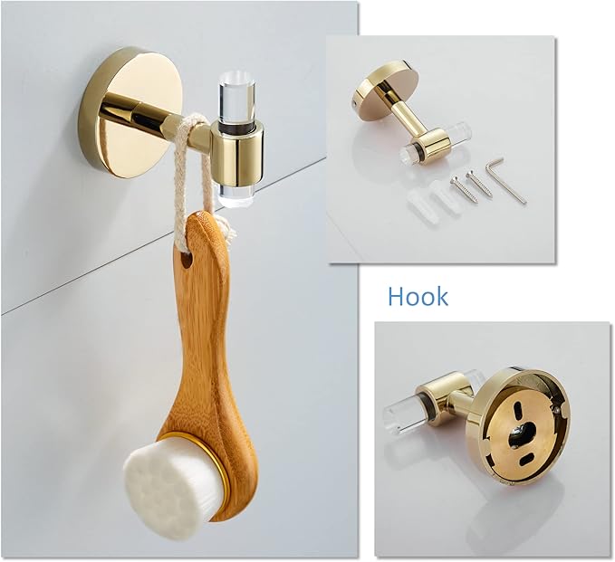 Bathroom Accessories Set Acrylic Gold - Towel Bar Rack Toilet Paper Holder Towel Hook - Wall Mounted Bathroom Hardware Set 3 Pieces SHUNLI