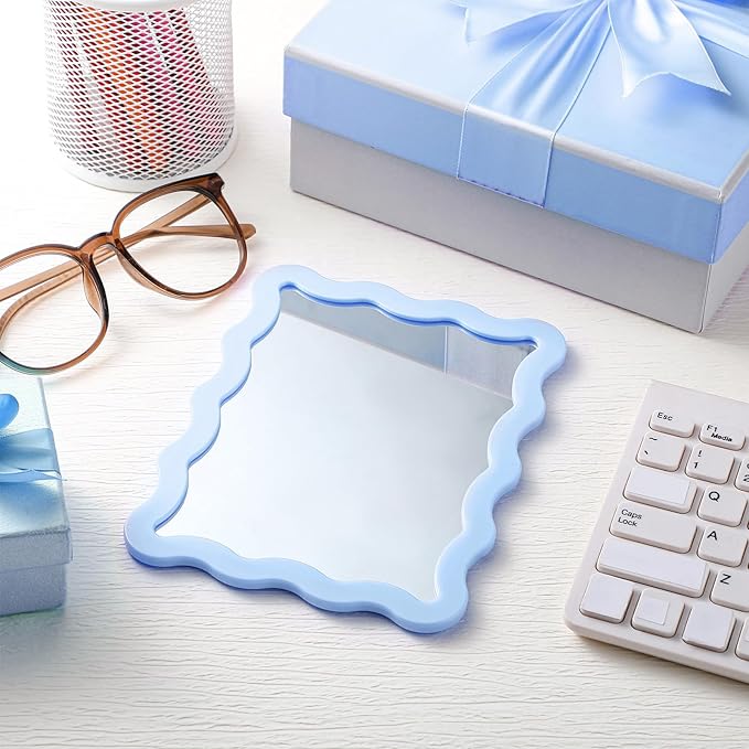 Leinuosen 1 Pcs Scalloped Magnetic Locker Mirror Small Real Glass Makeup Mirror with Magnetic Backing Cute Locker Decorations for Office Cabinet Lockers Accessories (5 x 7 Inch,Blue)