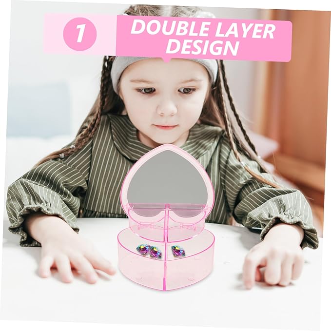 ABOOFAN Boys and Girls Hair Accessories Organizer Box Heart-Shaped Double Layer Storage Container Jewelry Case Girls Hair Clip Holder for Children Desktop Storage