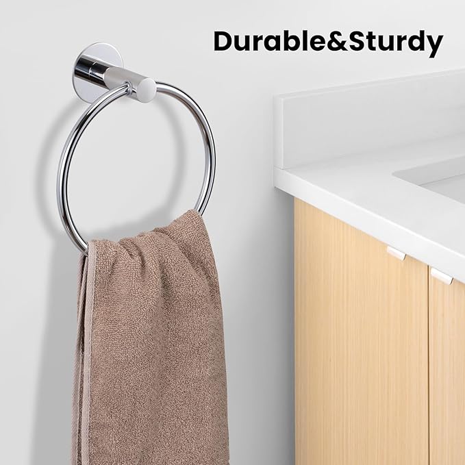 2 Pack Self Adhesive Towel Ring Stainless Steel Wall Mounted Hand Towel Holder No Drilling Towel Hanger Rack for Bathroom Kitchen