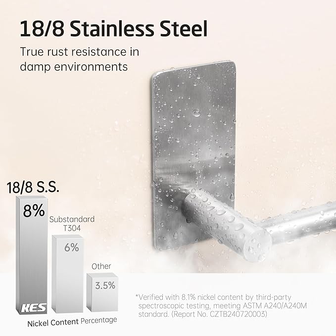 KES Self Adhesive Bathroom Towel Bar, No Drill Towel Bar 24-Inch for Bathroom Towel Hangers Stick on Sticky Towel Holder SUS304 Stainless Steel Rustproof Brushed Finish, A7000S60B-2