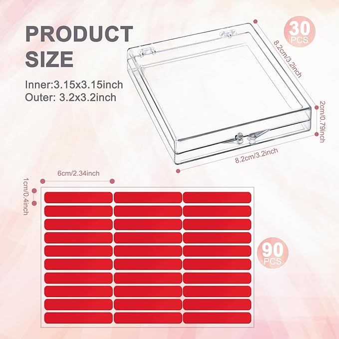 CloudTrip 30Boxes Large (8 x 8cm) Press On Nail Packaging Storage Box and 90pcs Adhesive Tabs - Acrylic Organizer Case for Artificial Nail for Nail Business Supplies (clear, L)