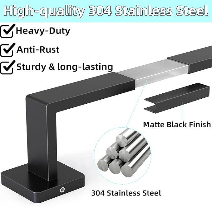 24" Bathroom Towel Bar, 24 Inch Towel Racks for Bathroom Wall Mounted, 304 Stainless Steel Hand Towel Holder Organizer, Modern Home Decor Towel Rod, Matte Black Towel Hangers for Bathroom Wall