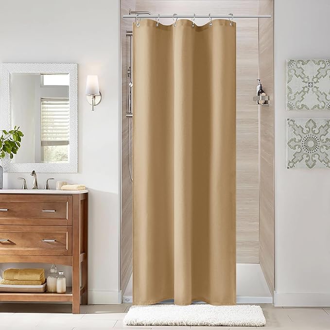 Naturoom Gold Yellow 36 Inch Shower Curtain - Stall Narrow Half Linen Ultra Thick Fabric Shower Curtain Set with Hooks, Boho Farmhouse Rustic RV Camper Bath Curtains for Bathroom, 36x72