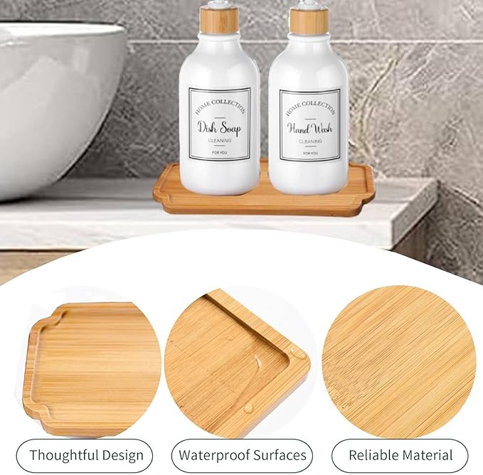 Bamboo soap Dispenser Tray, Bathroom Countertop Tray Kitchen T ray Bamboo T ray Sink T ray Dresser Jewelry Ring Dish, Comestic Holder Bathtub Organizer, Ideal for Jewelry, Cosmetics