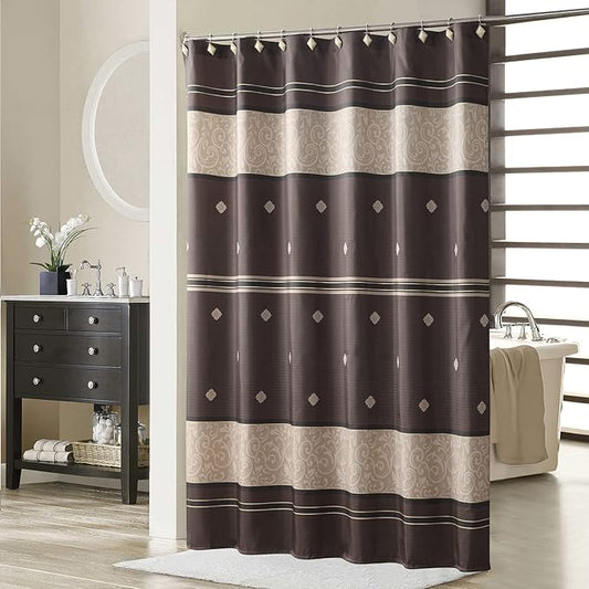 Seville Tan Polyester Bronze Stripes Vintage Chocolate Shower Curtain,Decorative Waterproof Printed Fabric Brown Bathroom Curtains,Extra Large 78" W x 78" L