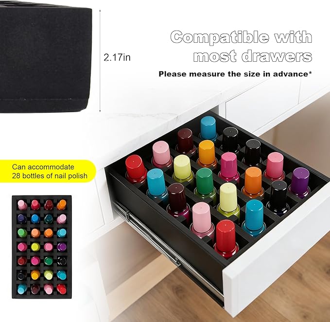 Nail Polish Drawer Organizer, Nail Polish Organizer Holder Foam Pad with Slots for Storage 28 Bottles Nail Polish or Essential Oil for Counter Vanity Dresser Desk Drawer