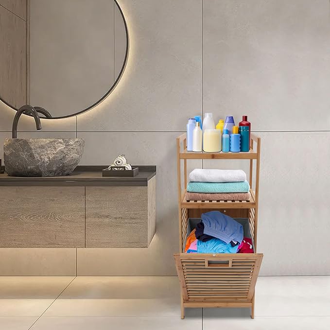 Freestanding Hamper Laundry Hamper Cabinet Hidden Laundry Hampers Flip Cabinet with Shelf Tilt out Hampers Basket with Shelf for Bedroom Bathroom