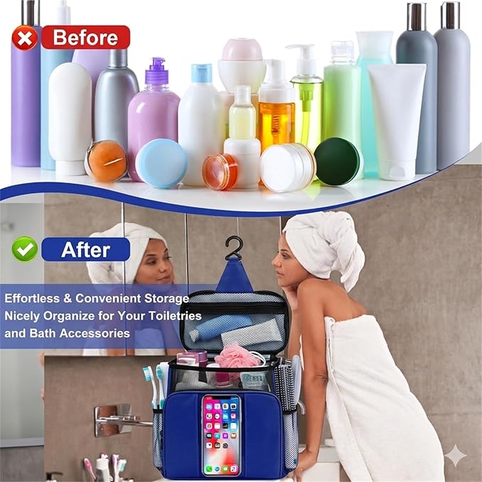 BAIMAY Dorm Room Essentials for Guys, Quick Dry Mesh Shower Caddy-Blue