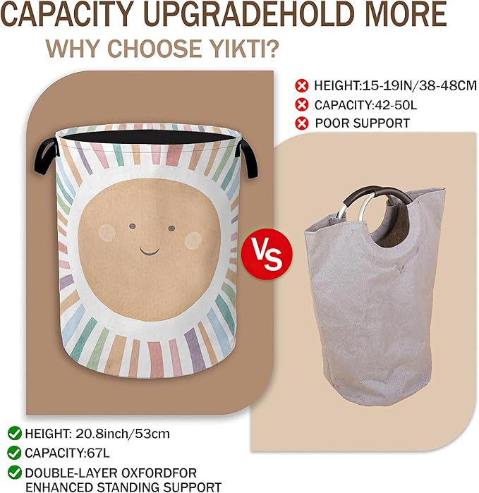 Collapsible Laundry Basket,Colorful Boho Sunshine Dirty Clothes Hamper,Cute Cartoon Sun Hampers for Bedroom Waterproof Oxford Cloth Storage Organizer for Bathroom,Nursery,Dorm,16x20 Inch
