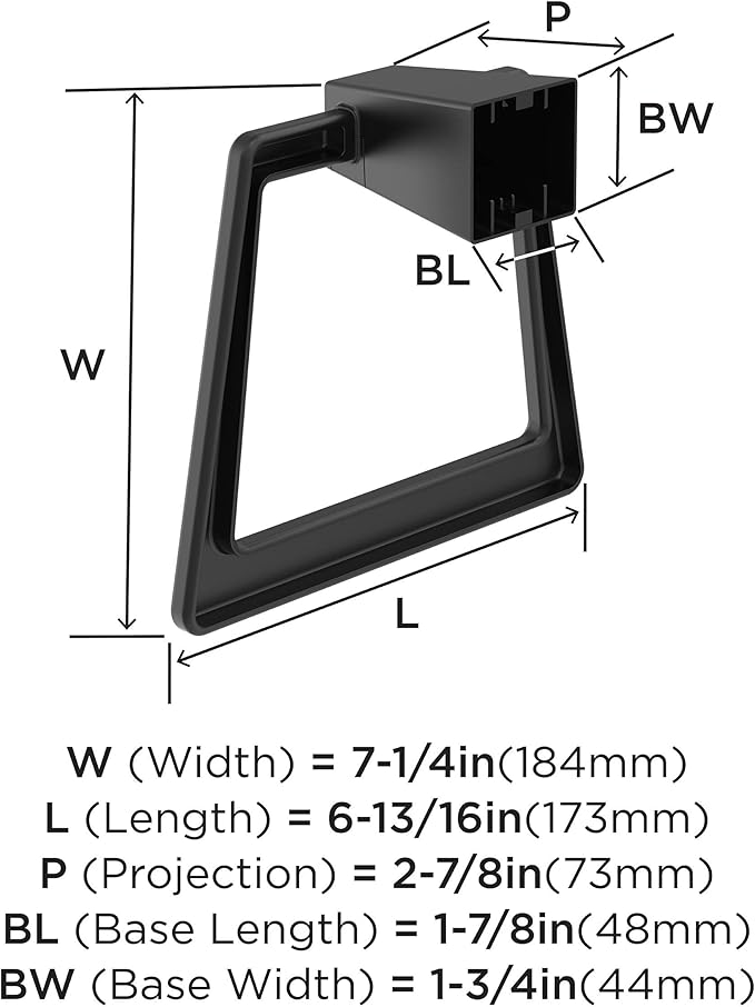 Amerock BH36002MB | Matte Black Towel Bar | 6-13/16 in (173 mm) Length Towel Holder | Blackrock | Hand Towel Holder for Bathroom Wall | Small Kitchen | Bath Accessories