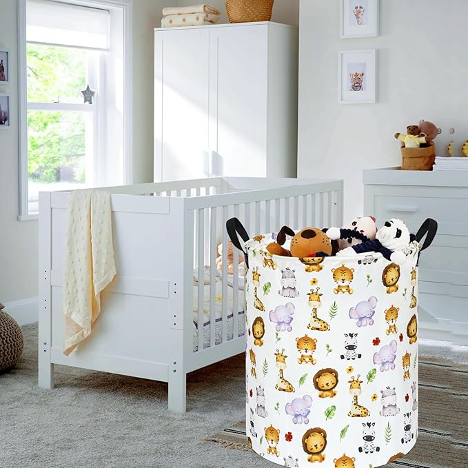 KUNRO Round Tiger Animals Laundry Gift Basket Storage Hamper, Clothes Storage Organizer Bins, Shelf Basket with Handles for Room Decor