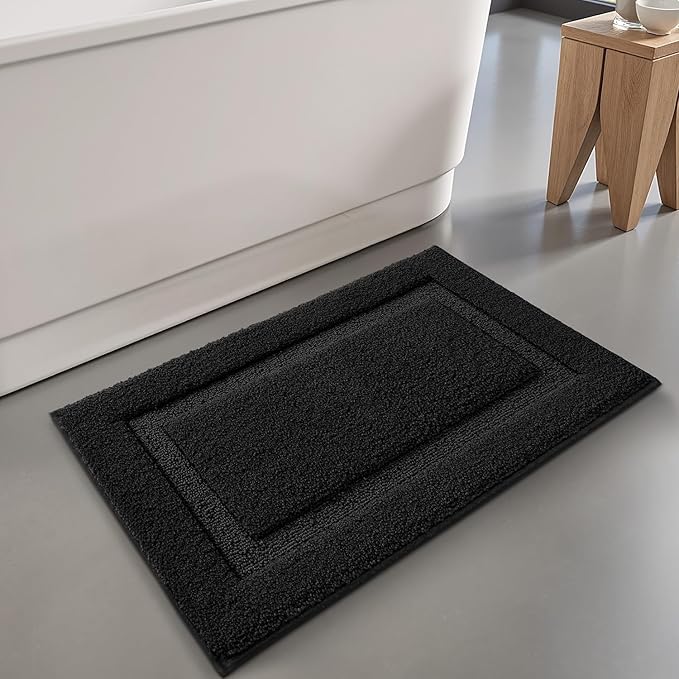 LUMI Ultra Soft Bathroom Rugs Non Slip with Rubber Backing, Absorbent Washable Bath Mat Quick Dry, Upgraded Premium Microfiber Plush Carpet for Bathtub and Shower Floor, Black, 16x24