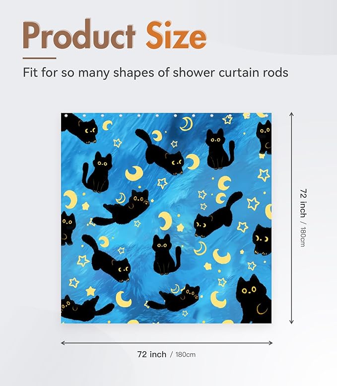 MAMUSE Shower Curtain for Bathroom - Cute Aesthetic Decorative Modern Girly Unique Girls Design Pretty Women Waterproof Fabric Cloth Cortinas de Baño Bathtub 72 x 72 Inch, Black Cat