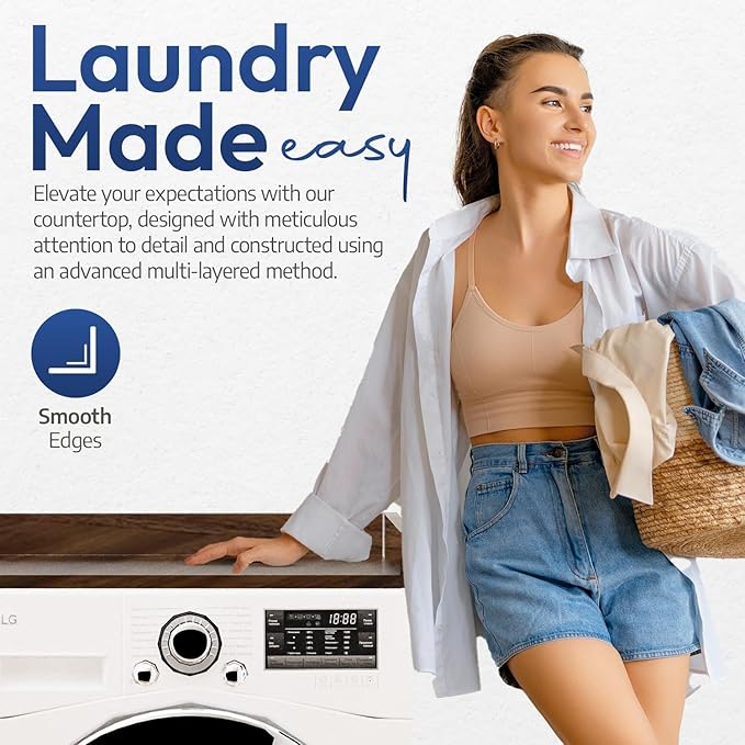 OfficeSimpli Washer Dryer Countertop, Made in USA, Non-Slip Pads, Laundry Room Wood Topper, Washer Dryer Cover for Top, Laundry Countertop, Laminate Finish (California Walnut, Extra Large (30" x 58"))