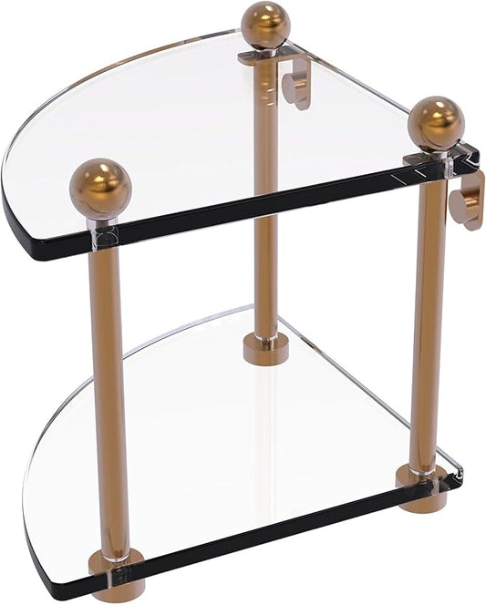 Allied Brass PR-3-BBR Two Tier Corner Glass Shelf, Brushed Bronze