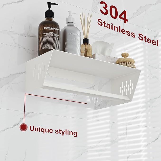 Qeke Bathroom Lavatory Towel Rack, Wall Mount Towel Holder Towel Hanger Shelf with Towel Bar, SUS 304 Stainless Steel Towel Rack for Bathroom and Lavatory, Matte White, 14 Inch
