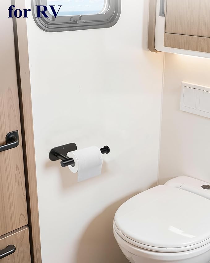Kitsure Bathroom Toilet Paper Holder - Premium Waterproof Stainless Steel Wall-Mount & Adhesive Toilet Paper Holder, Installation, Ideal for Bathroom, Washroom, RV, Black, 6.5" L