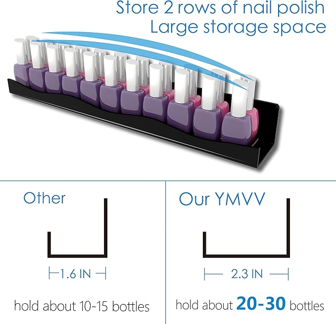 YMVV Black Acrylic Nail Polish Wall Racks,15" Increased Width Black Wall Mounted Shelves Nail Polish Organizer, Sunglasses Essential Oil Storage Shelf Display 6 Pack