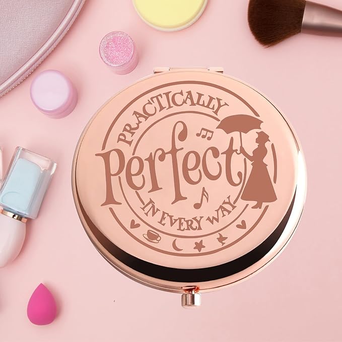KEYCHIN Mary Qoute Pocket Mirror Mary Fans Gift Practically Perfect in Every Way Umbrella Compact Mirror for Women Girls (Practically Perfect Mirror-S) (Perfect RG)