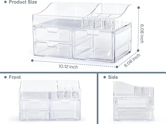 GORET Vanity Makeup Organizer, Acrylic Cosmetic Storage with Large Capacity 3 Drawers for Bathroom Countertop Perfume Lipstick Brushes Skincare Eyeshadow