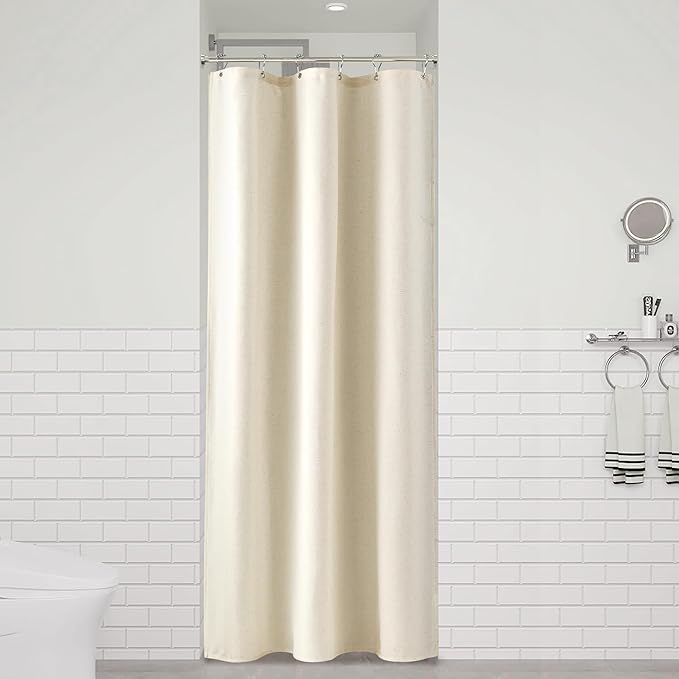 Naturoom Warm Beige 36 Inch Shower Curtain - Stall Narrow Half Linen Ultra Thick Fabric Shower Curtain Set with Hooks, Boho Farmhouse Rustic RV Camper Bath Curtains for Bathroom, 36x72