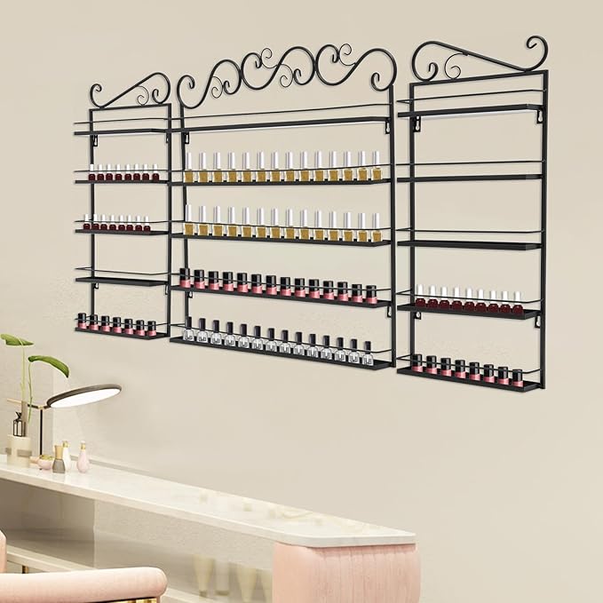 3PCS Nail Polish Racks, 4-Tier Wall-Mounted Metal Makeup Display Rack Wall Shelf Storage Organizer for Home Spa Nail Salon Lipstick Cosmetic Perfume, Black