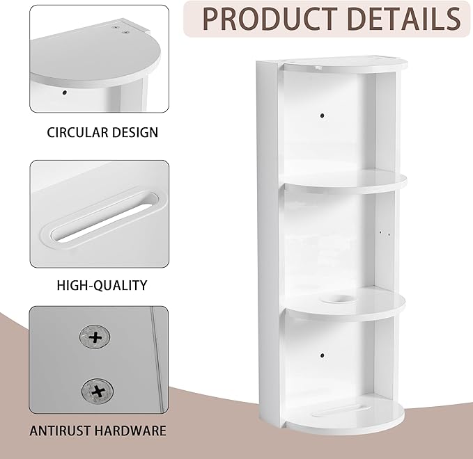 LIFE SKY Wall Mounted Bathroom Shelf Organizer: 3 Tier Floating Storage Rack with Interchangeable Shelves - Water Resistant Melamine Surface for Small Space Bathroom Organization & Apartment Living