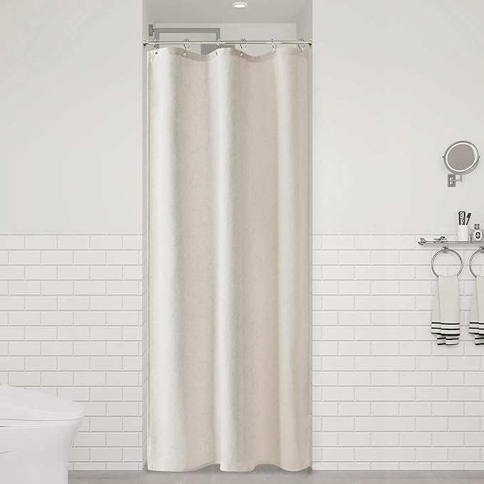 Naturoom 36 Inch Shower Curtain - Stall Narrow Half Green Linen Ultra Thick Fabric Shower Curtain Set with Hooks, Boho Farmhouse Rustic RV Camper Bath Curtains for Bathroom, Oatmeal, 36x72