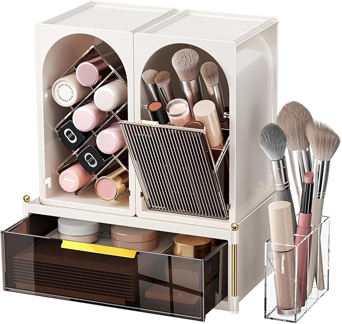 INVSSENE Stackable Makeup Organizer Countertop, Storage Perfume Skincare Cosmetic Lipstick Face Mask Makeup Brush Palettes, Ideal for Vanity Bathroom Counter
