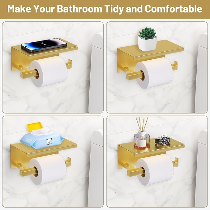 TURS Brushed Gold 5 Pieces Bathroom Hardware Set, SUS304 Stainless Steel 23.6 Inch Bath Towel Bar Set, Square Bathroom Accessories Kit Wall Mounted