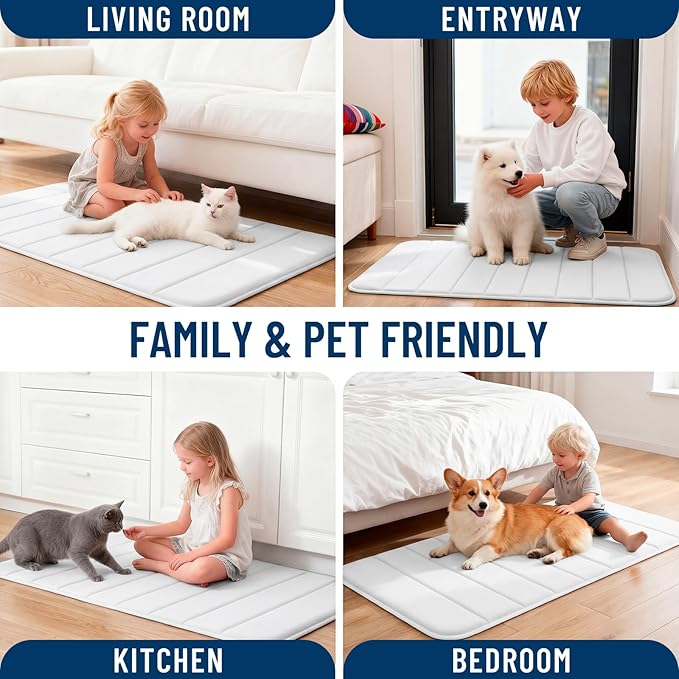 OLANLY Memory Foam Bath Mat 40x32, Super Soft Absorbent Bathroom Rugs, Quick Dry, Machine Washable Shower Floor Rugs, Bathmat Carpet, Bathroom Home Decor Accessories, White