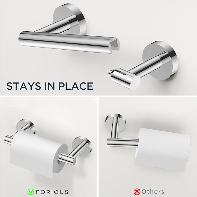 FORIOUS Bathroom Hardware Accessories Set, SUS304 Stainless Steel Towel Bar Set, Modern Towel Racks Holder for Bathroom, Toilet Paper Holder Wall Mounted 4 Pieces(24" Bar, Chrome)