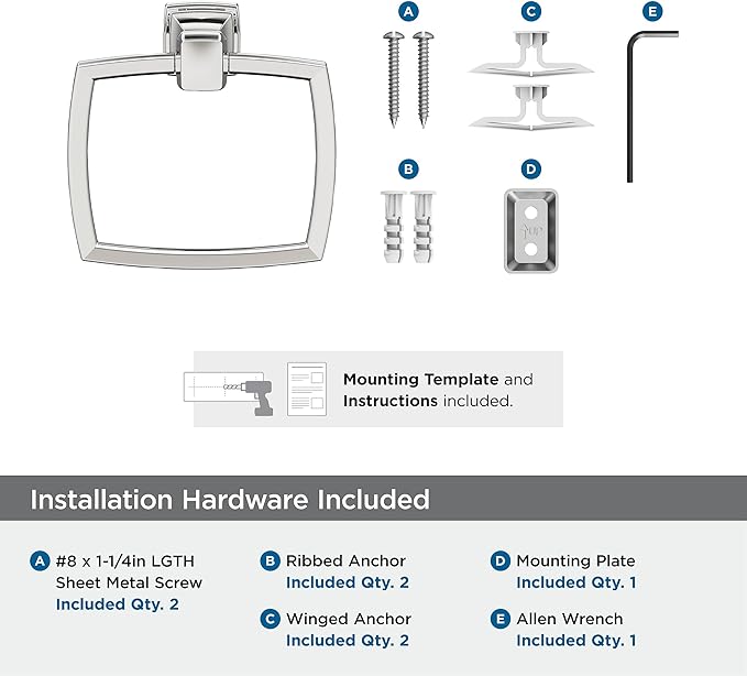 Amerock BH36032 Revitalize 6-13/16" Wall Mounted Towel Ring - Chrome