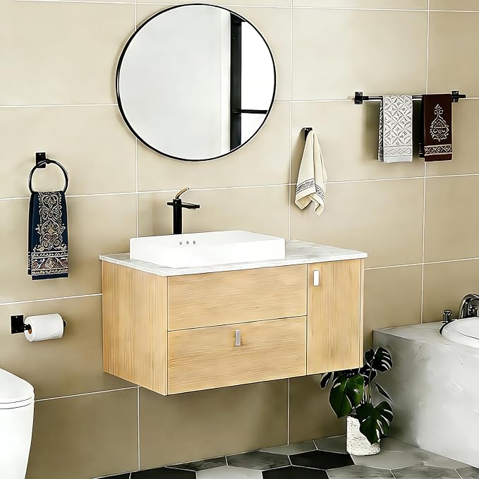Matte Black Bathroom Accessories Set, 5 Pieces Bathroom Hardware Set, 24 inch Towel Bar, Towel Racks for Bathroom, Robe Towel Hooks, Toilet Paper Holder Wall Mounted