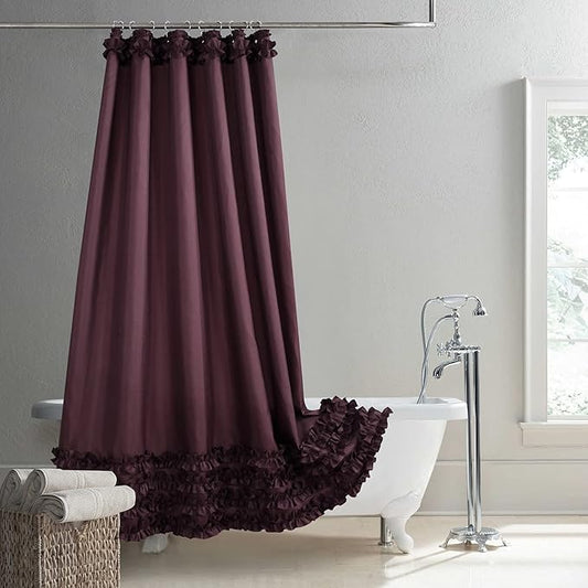 Ruffled Brown Modern Polyester Fabric Shower Curtain,Solid Chocolate Boho Waterproof Decoratived Farmhouse Bronze Shower Curtains for Bathroom,72" W x 72" L