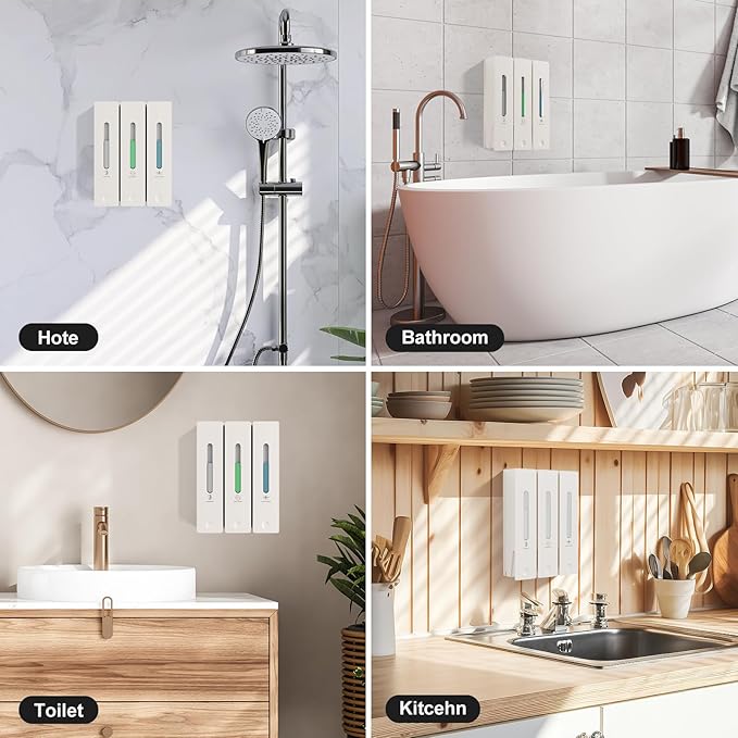 Shampoo and Conditioner Dispenser - Wall-Mounted 3-Chamber Shower Soap Dispenser