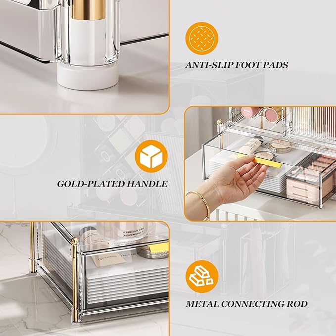 Modular Makeup Organizer, Clear Acrylic Cosmetic Storage Box with Drawer, Vanity Countertop Organizer for Makeup, Skincare and Beauty Accessories – Multiple Styles
