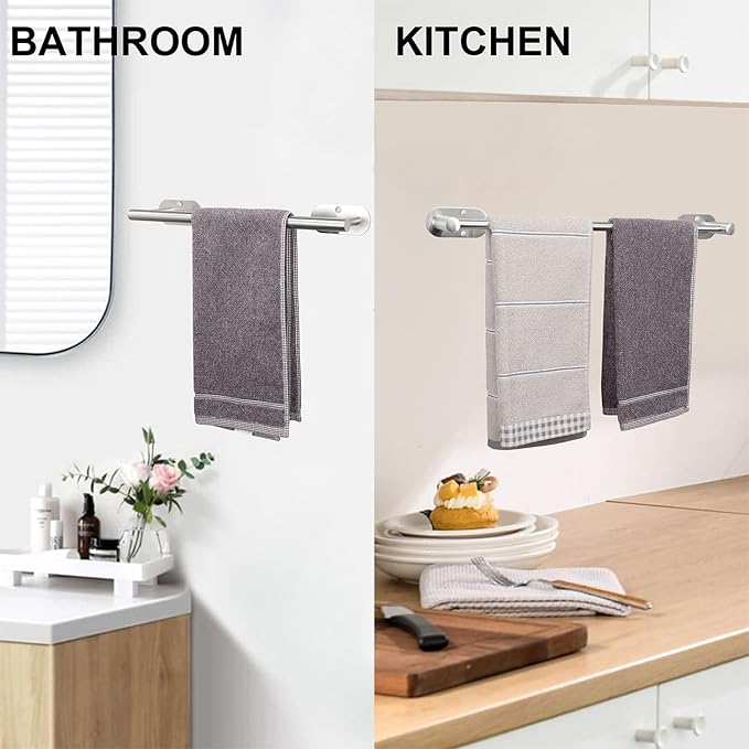TocTen Self Adhesive Towel Bar, Stick Bath Towel Rack for Bathroom Adjustable 16-24", Stainless Steel Bathroom Towel Holder, No Drill Stick on Wall Towel Hangers for Bathroom(Brushed Nickel)