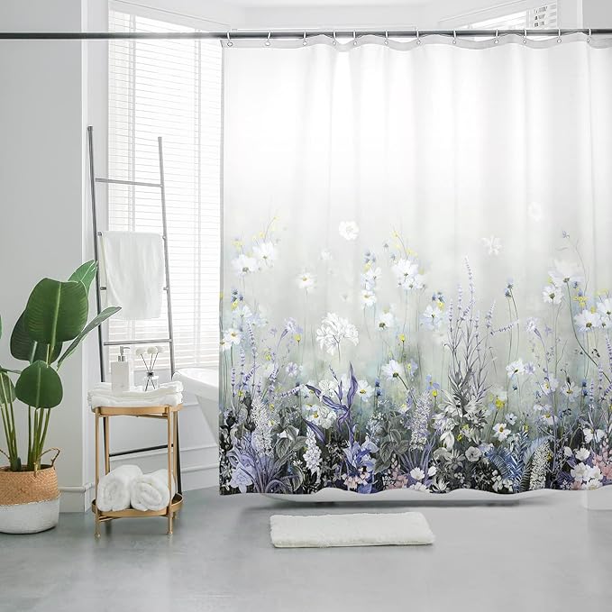 HMS Happy Memories Bohemian Plant Boho Floral Print Shower Curtain, Polyester Fabric Cloth for Bathroom Decor 72×72 Inch Standard Size with 12 Hooks, Also as Room Divider (Color 1)