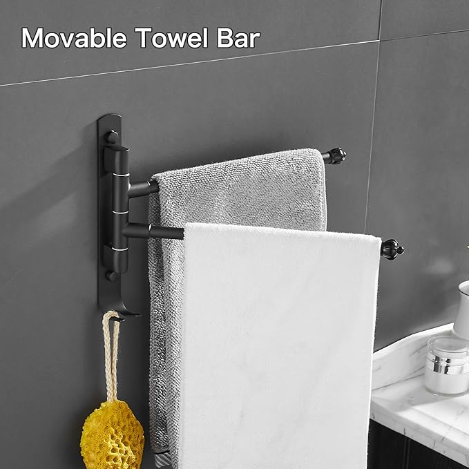 Black Rotating Towel Rack, Stainless Steel Adjustable, 12 * 1.5 * 8.5in, Suitable for Bathroom, Bedroom, Balcony, Removable Towel Bar
